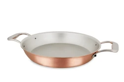 Signature Range 24cm Round Copper au Gratin Pan with Stainless Steel Loop Handles  — 1