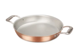Signature Range 28cm Round Copper au Gratin Pan with Stainless Steel Loop Handles  — 1