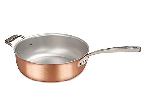 Signature Range 28cm Copper Saucier Pan with Stainless Steel Handle and Helper Handle