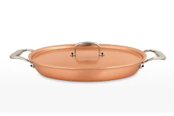 Gamma Signature Padella ovale in rame da 30 x 20 cm con manici ad anello in acciaio inossidabile — 3