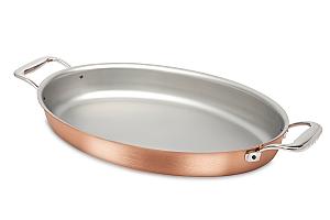 Signature Range 40 x 26cm Oval Copper au Gratin Pan with Stainless Steel Loop Handles