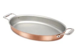 Signature Range 40 x 26cm Oval Copper au Gratin Pan with Stainless Steel Loop Handles — 1