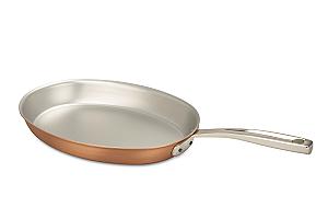 Signature Range 30 x 20cm Oval Copper Frying Pan with Stainless Steel Handle