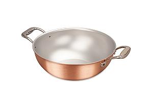 Signature Range 24cm Copper Risotto Pan with Stainless Steel Loop Handles 