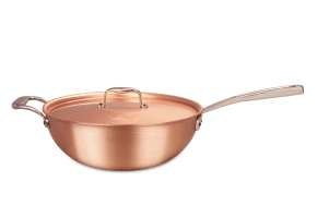 Signature Range 24cm Copper Risotto Pan with Stainless Steel Handle and Helper Handle  — 3