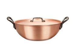 Klassieke serie 28 cm koperen wok met gietijzeren handgrepen — 4