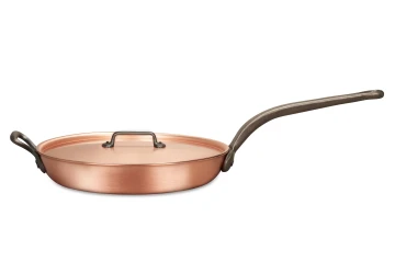Klassieke koperen koekenpan van 32 cm met gietijzeren handvat en extra handvat — 3