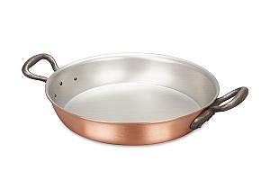 Classical Range 24cm Round Copper au Gratin Pan with Cast Iron Loop Handles