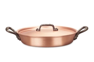 Sartén clásica redonda de cobre de 24 cm con asas de hierro fundido para gratinar — 3