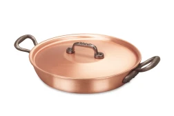 Sartén clásica redonda de cobre de 24 cm con asas de hierro fundido para gratinar — 2