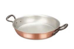Sartén clásica redonda de cobre de 24 cm con asas de hierro fundido para gratinar — 1