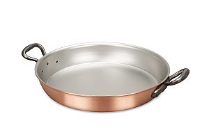 Classical Range 28cm Round Copper au Gratin Pan with Cast Iron Loop Handles