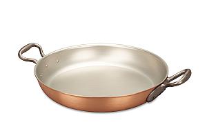 Poêle à gratin ronde classique en cuivre de 32 cm avec poignées en fonte