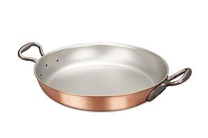 Classical Range 32cm Round Copper au Gratin Pan with Cast Iron Loop Handles