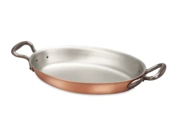 Classical Range 25 x 17cm Oval Copper au Gratin Pan with Cast Iron Loop Handles — 1