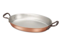 Classical Range 30 x 20cm Oval Copper au Gratin Pan with Cast Iron Loop Handles — 1