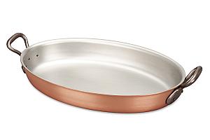 Classical Range 40 x 26cm Oval Copper au Gratin Pan with Cast Iron Loop Handles