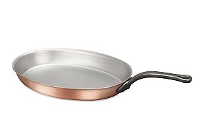 Classical Range 30 x 20cm Oval Copper Frying Pan with Cast Iron Handle