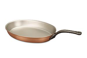 Klassieke serie 30 x 20 cm ovale koperen koekenpan met gietijzeren handvat