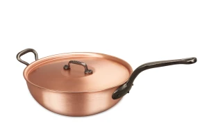 Wok clásico de cobre de 28 cm con mango de hierro fundido y mango auxiliar — 3