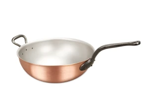 Wok clásico de cobre de 28 cm con mango de hierro fundido y mango auxiliar — 1