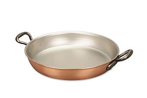 Classical Range 28cm Round Copper au Gratin Pan with Cast Iron Loop Handles