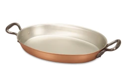 Classical Range 30 x 20cm Oval Copper au Gratin Pan with Cast Iron Loop Handles — 1