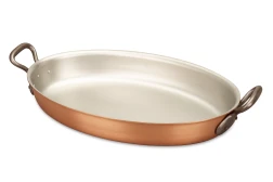 Classical Range 40 x 26cm Oval Copper au Gratin Pan with Cast Iron Loop Handles — 1
