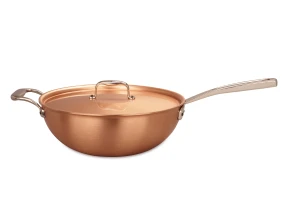 Signature Range 24cm Copper Risotto Pan with Stainless Steel Handle and Helper Handle  — 3